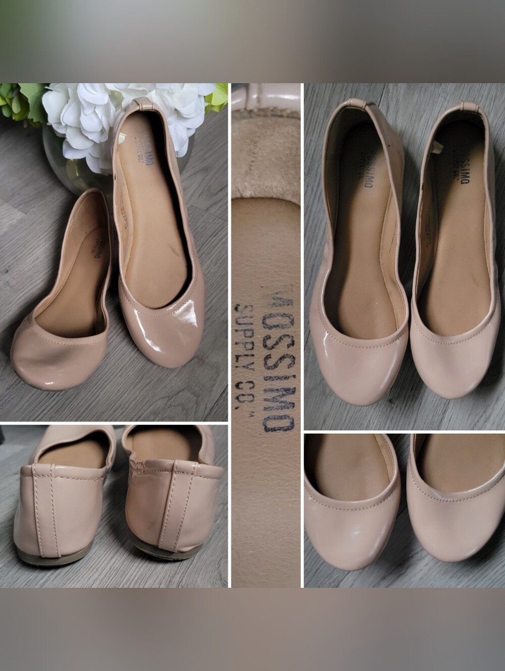 Mossimo Glossy Patent Leather Nude Cream Round Toe Ballet Flats, US 6.5 EU 37
